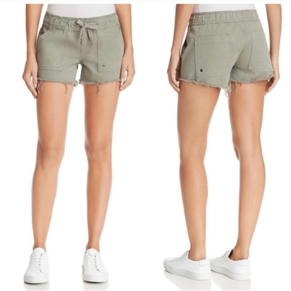 DL1961 Flynn Utility Shorts Twill Pull On Elastic Waist Frayed Hem Punk Green 26